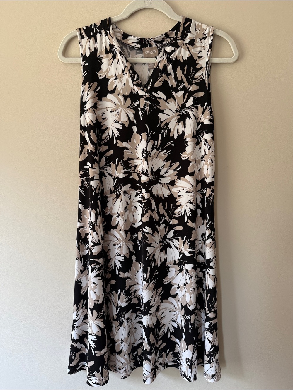 Chico's Black Dress with Cream Floral Print